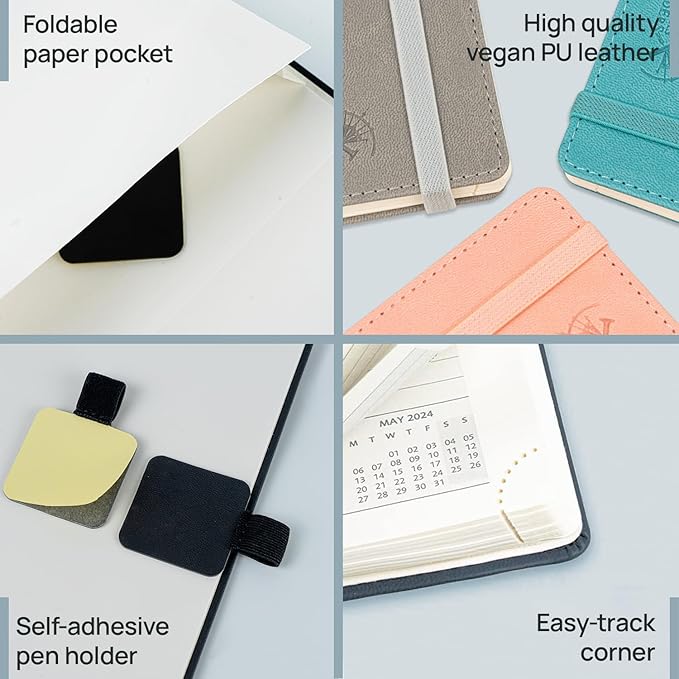 POPRUN Pocket Monthly Planner 2025-2026 (Pocket- 4''x 6.25''Soft Leather Cover) - 18 Month Calendar Book for Purse (January 2025-June 2026), 100 GSM Thick Paper - Blue Green