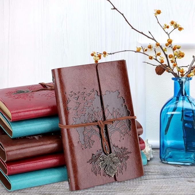 Leather Journals Notebooks with Blank Pages, Vintage Refillable Journal for Writing, Personal Travel Diary Art Sketchbook to Write in, Gifts for Women, Men, Teen Girls and Boys, 160 Pages A6 (Blue)
