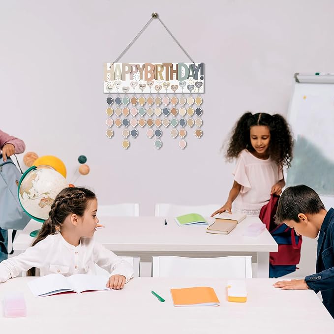 Eersida Birthday Calendar Wall Hanging Family Birthday Plaque with Tags Acrylic Birthday Reminder Calendar Board Classroom Birthday Reminder 120 Tags Christmas Party Gifts Home Decor(Boho Color)