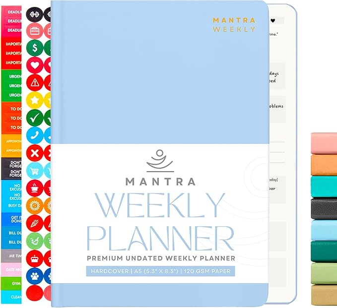 2025-2026 Daily & Weekly Planner - 8.5x11 A4 Size - Mantra Planner (5" x 8", Blue)