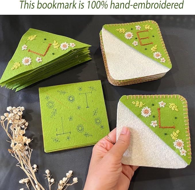 Personalized Hand Embroidered Corner Bookmark, Bookmarks for Women, Personalized Bookmark for Book Lovers, Cute Flower Book Mark by HNQCPCVU (T, Green)