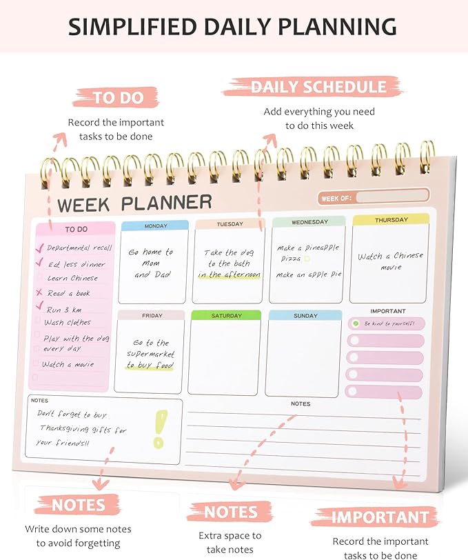 Weekly To Do List Notepad with 52 Undated Tear Off Sheets（6.5"×9.5"), Desk Notepad with Multiple Sections, Planning Notepad Calendars for Student Office and Homes