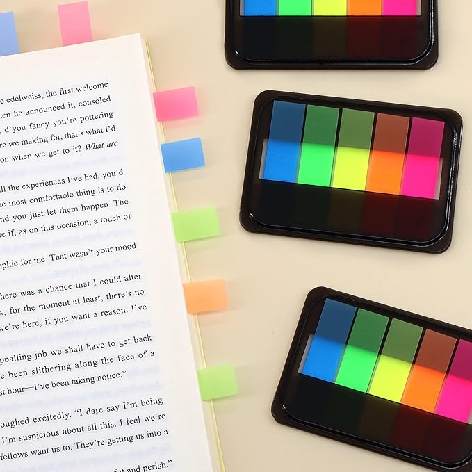 600 Pieces Sticky Index Tabs Page Flags, ALOTCHE Transparent Sticky Notes Book Sticky Tabs for Annotating Books, Neon Pop Up Index Tabs Self-Adhesive Page Marks for Classify File