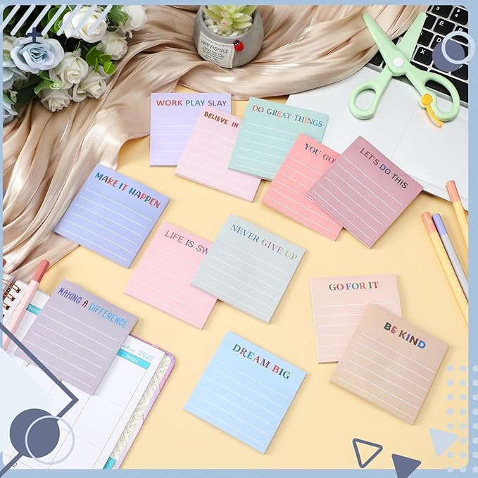 Yinder 24 Pcs Inspirational Sticky Notes with Lines Cute Motivational Sticky Notes Pad Employee Appreciation Gifts Bulk for Teacher Nurse Coworkers Office Supplies 3 x 3''(Aesthetics,Motivational)