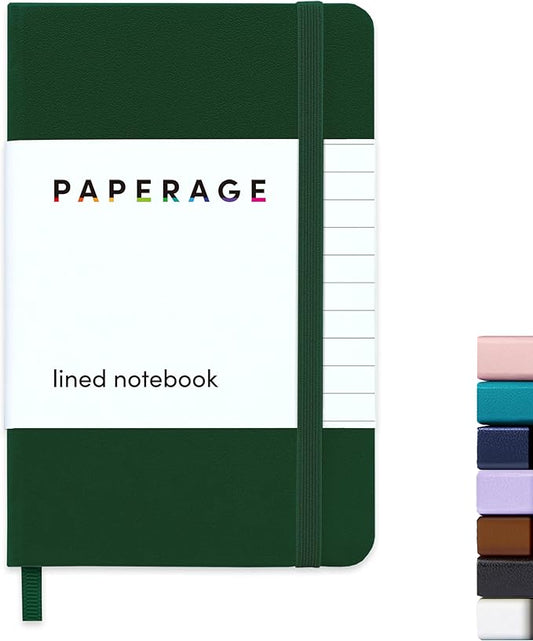 PAPERAGE Lined Pocket Journal Notebook, 1 Pack, (Dark Green), 160 Pages, Small, 3.6 inches x 5.6 inches - 100 GSM Thick Paper, Hardcover