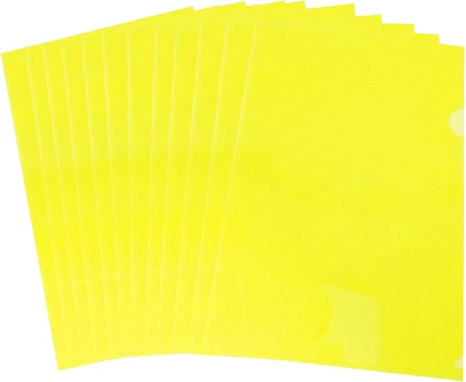 L-Type Plastic Folder Safe Project Pockets Transparent Clear Document Folder 12pcs for A4 paperPlastic Paper Jacket Sleeves in Assorted Project Folders（Yellow）