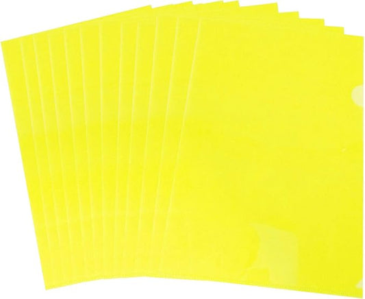L-Type Plastic Folder Safe Project Pockets Transparent Clear Document Folder 12pcs for A4 paperPlastic Paper Jacket Sleeves in Assorted Project Folders（Yellow）