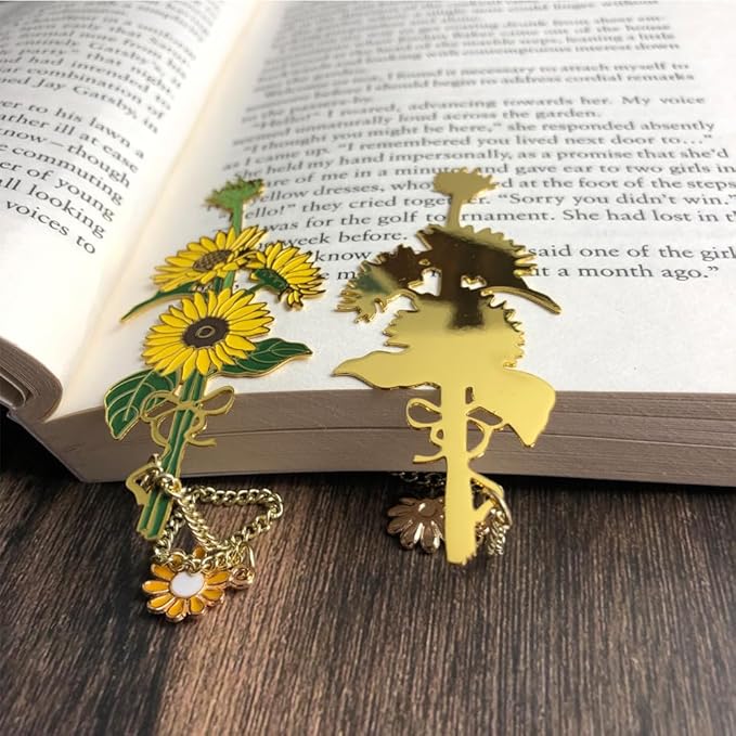 Bookmarks for Book Lovers Book Marks for Reading Women Birthday Graduation Christmas Gifts for Her Cute Metal Bookmark Book Markers Stocking Stuffers for Teens (Sunflower)