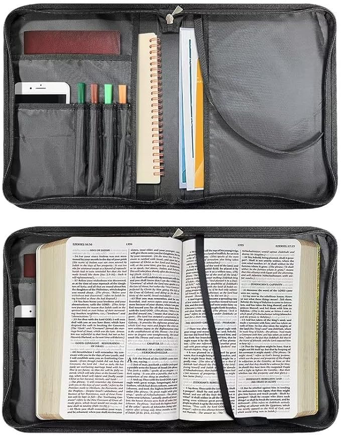 Lotusorchid Bible Case with Verse for Women Girls, Zippered PU Bible Book Cover with Handle Pocket Sunflower Pattern, Portable Durable Bible Cover Case Bible Cover Carrier Carrying Organizer Bag,XL