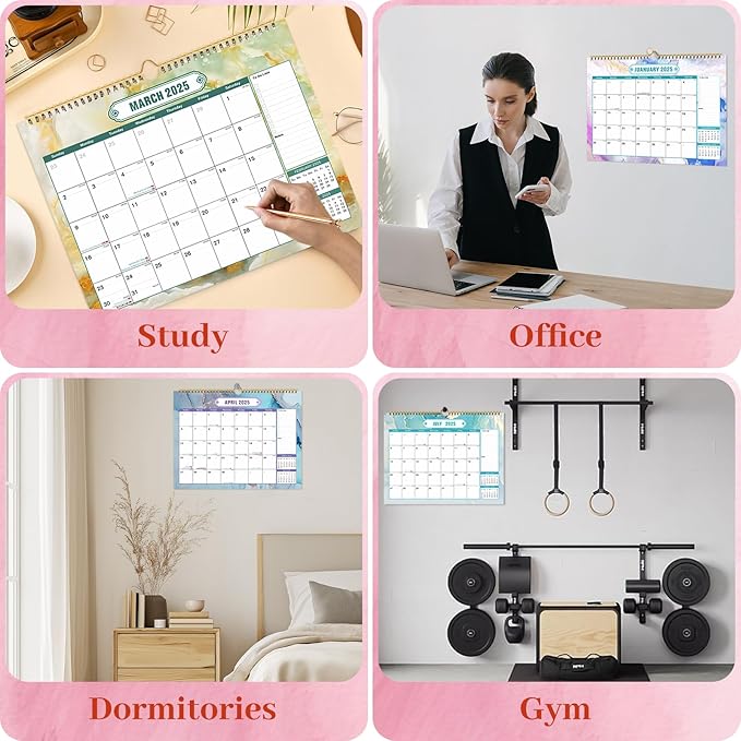 2025 Wall Calendar 15"x12" Large Hanging Calendar Planner 2025-2026 Yearly 18 Monthly January 2025 - June 2026 Thick Paper Spiral Bind Big Desk Calendar Organizing Home Office School Colorful