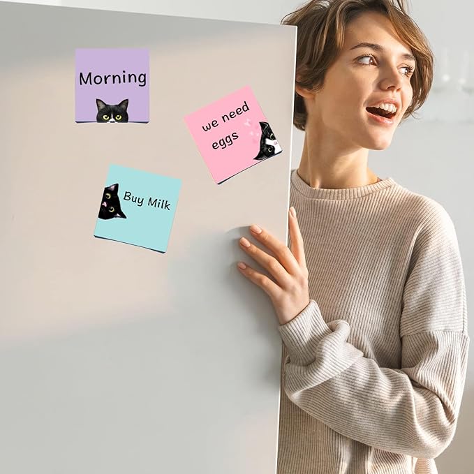 9 Pads Black Cat Sticky Notes Set, Pink Self-Stick Note Pads, Cute Memo Pads Super Adhesive Note Card for Cat Lover Gift, Teacher Office and School Supplies, 3x3in