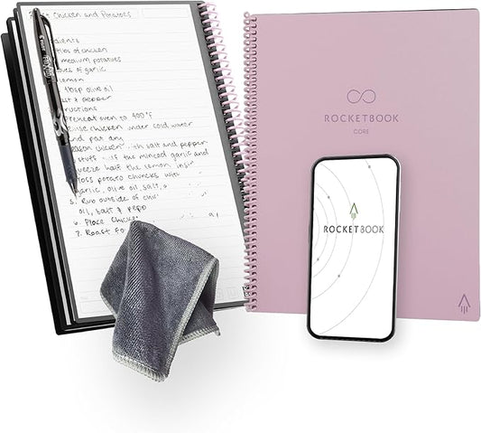Rocketbook New Core Reusable Spiral Notebook, Executive Size 6x8.8, Pink - Lined Pages, App-Connected, Erasable, Durable Cover, Ideal for School, Work, and Creative Projects (Pack of 1)
