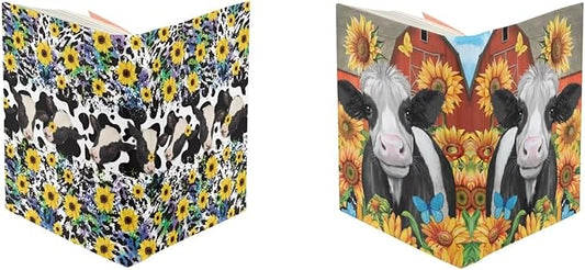 Cow Sunflower Jumbo Book Sox 2 Pack, 9x11 Inch Stretchable Book Sox Suitable for Boys and Girls, Durable, Washable and Reusable Book Protector Textbook Cover
