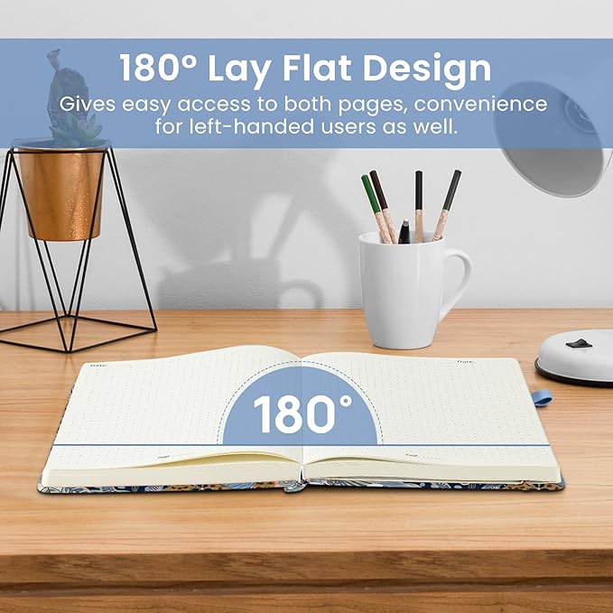 Bullet Dotted Journal Notebook for Women & Men, Hardcover Leather Journal for Writing, A5 Bullet Journaling Notebook for Work & Sketching, Perfect for Office School Home Supplies, 160 Pages, Lineage Flora