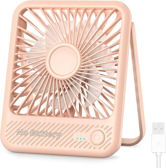Koonie USB Desk Fan, Strong Wind Ultra Quiet Small Personal Fan with 180° Tilt Folding and 3 Speeds Adjustable, USB-C Corded Powered Mini USB Fan for Office Desktop Bedroom Pink