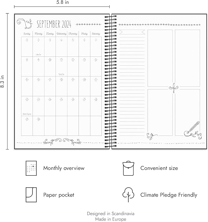 Doodle Academic Planner 2024-2025 | July 2024 - August 2025 | Weekly & Monthly Planner | Space for Creativity | Planner stickers included | Black cover | 120gsm paper