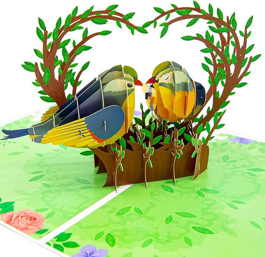 Love Birds Pop Up Card, Couple Finches Kissing, Romantic Bird Card, 3D Greeting Cards for All Occasions, Valentine’s Day, Happy Birthday, Anniversary, Wedding