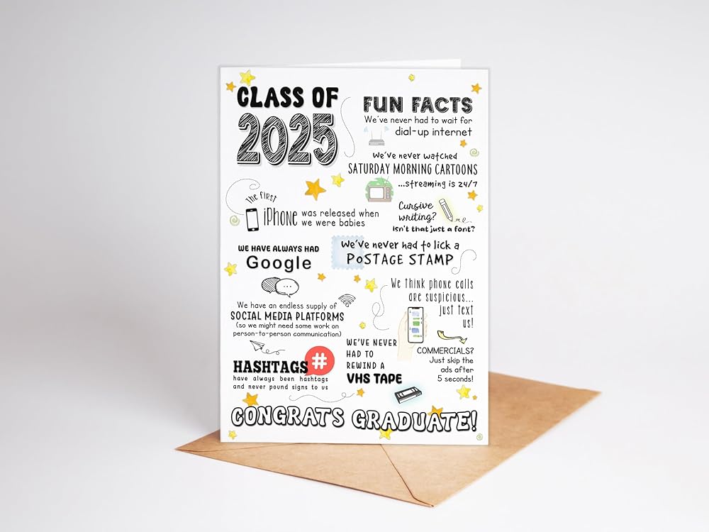 Katie Doodle - Funny, High School Graduation Card, Class of 2025 Gifts (Handmade in USA), Graduation Gifts for Her, Him, Girls, Boys - Includes 1 x Grad Card (5x7 inch) & 1 Kraft Envelope (self-seal)