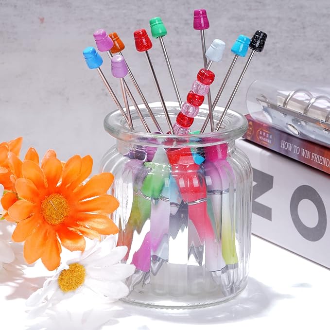 jiebor 30Pcs Beadable Pens Plastic Bead Pen Black Ink Ballpoint Pens Diy Pens Cute Cool Pens for Journaling Teacher Bridal Graduation Gift Office Supplies