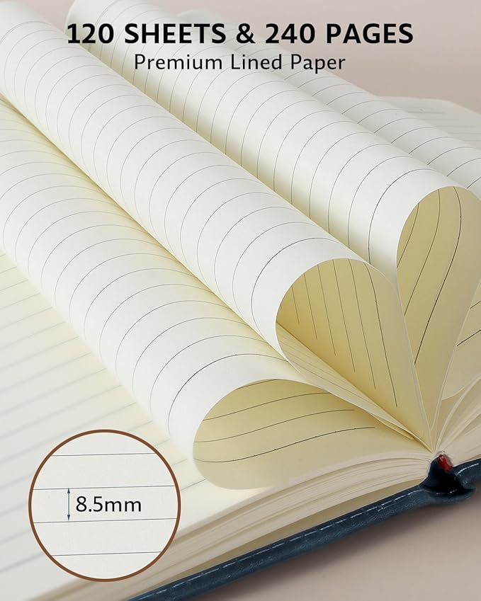 Leather Notebook Journal with Pen, A5 Lined Hardcover Notebook with Magnetic Closure, 240 Pages Daily Journal for Men Women, Ruled Journals Notebooks for Work, Writing, Note Taking - Blue