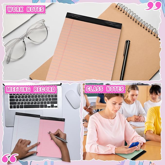 Lincia 12 Pcs 5" x 8" Colored Note Pads Mini Legal Pads Ruled 50 Sheets Per Micro Writing Pads Perforated and Lined for College Office Supplies (Sweet Colors)