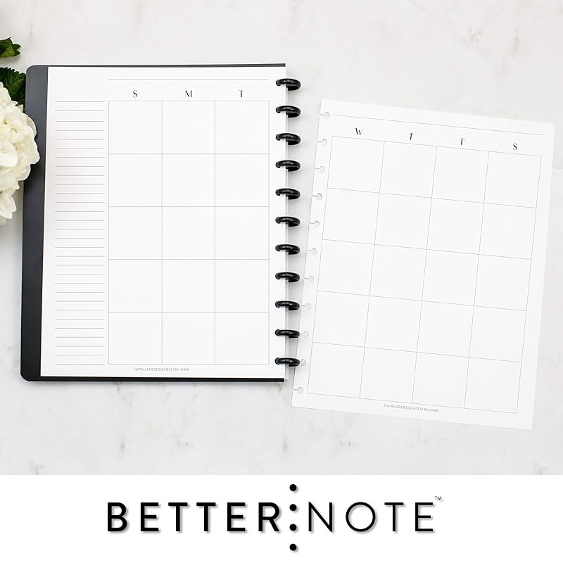 BetterNote Horizontal Undated Calendar Refill Pages for Disc Notebook, fits The Happy Planner, Discbound Levenger Circa, Staples Arc, TUL (Modern- 6 months, 11-Disc, 8.5"x11")