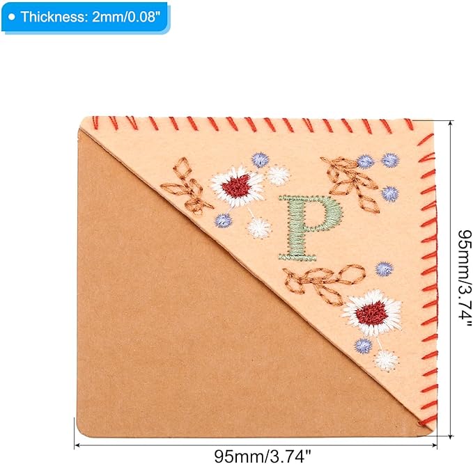 PATIKIL Personalized Embroidered Corner Bookmark, Cute Flower Felt Stitched Triangle Book Mark Page Marker for Women Men Book Lovers Teachers, Pink, Letter P