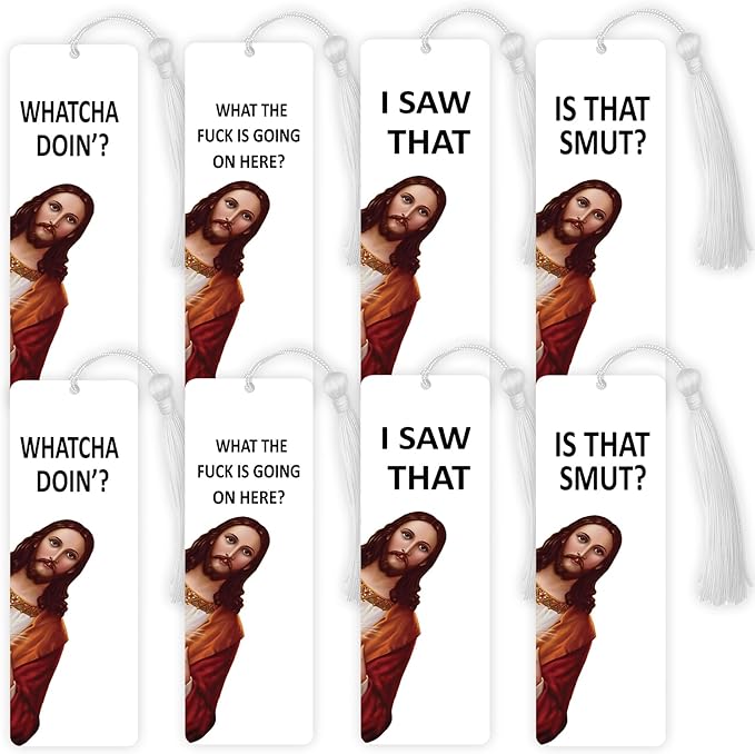 8 Pack Peeking Jesus Bookmark, Peeking Jesus is That Smut Bookmark, Peeking Jesus I Saw That Bookmark, Whatcha Doin'? (Silvery)