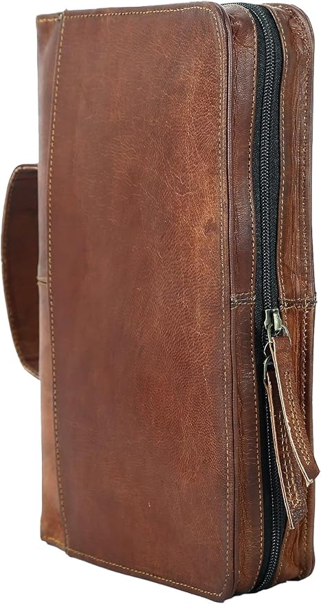 Leather Bible Cover Book Cover Planner Cover with Handle and Back Pocket (Small)
