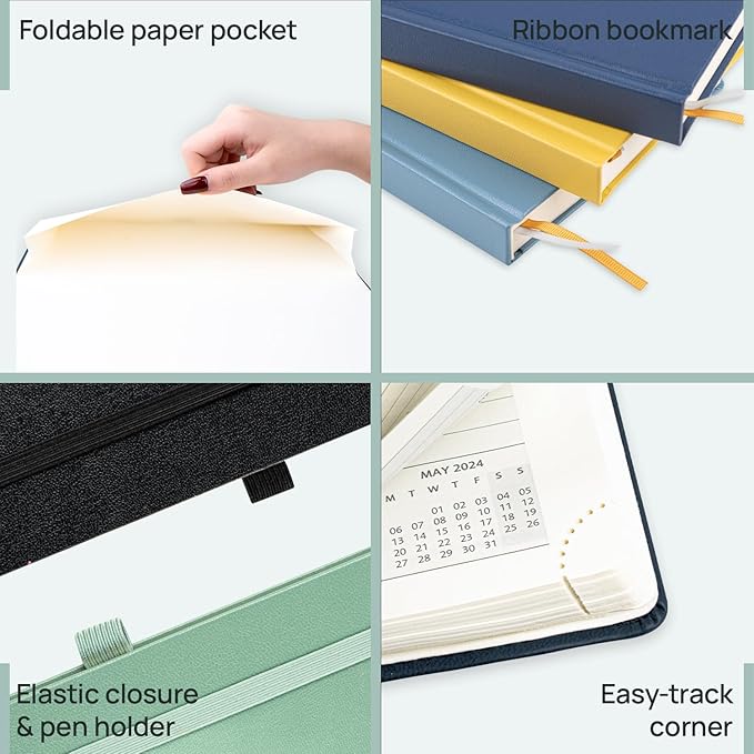 POPRUN Planner 2024-2025, [Large 8.5'' x 10.5'' Hard Cover] Academic Calendar (July 24-June 25) Daily Weekly and Monthly Appointment Book with Hourly Time Slots, Monthly Tabs, 100 GSM - Midnight Green