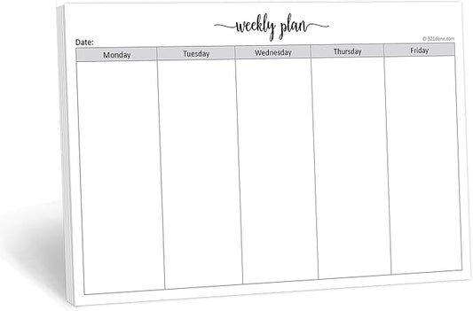 321Done Weekday Planning Notepad (8.5" x 5.5") Small 50 Sheets for Work Week – Monday through Friday M-F Planner Weekly Days of Week Paper Memo Note Pad, Planner Organizing - Made in USA - Simple