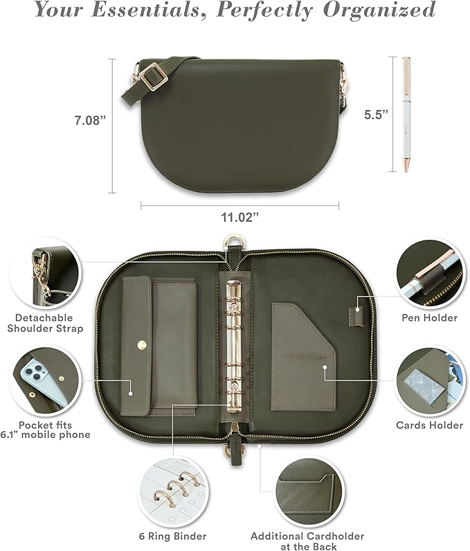 The Luna Premium Leather Journal Cover with 48 Sheets of Refill Paper & A Metal Ballpoint Pen - Compatible with A6 6-Ring Binder - Gift for Women - Journal Gift Set for Birthday