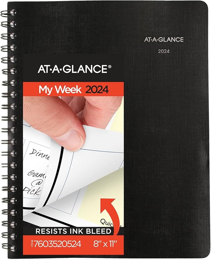 AT-A-GLANCE 2024 Weekly & Monthly Planner, 8" x 11", Large, QuickNotes, Black (7603520524)