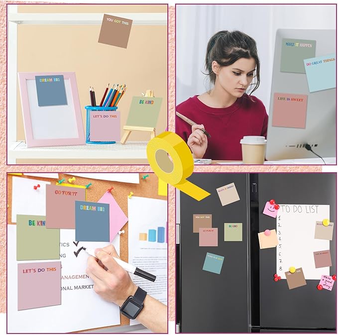 Yinder 24 Pcs Inspirational Sticky Notes with Lines Cute Motivational Sticky Notes Pad Employee Appreciation Gifts Bulk for Teacher Nurse Coworkers Office Supplies 3 x 3''(Morandi Color,Motivational)
