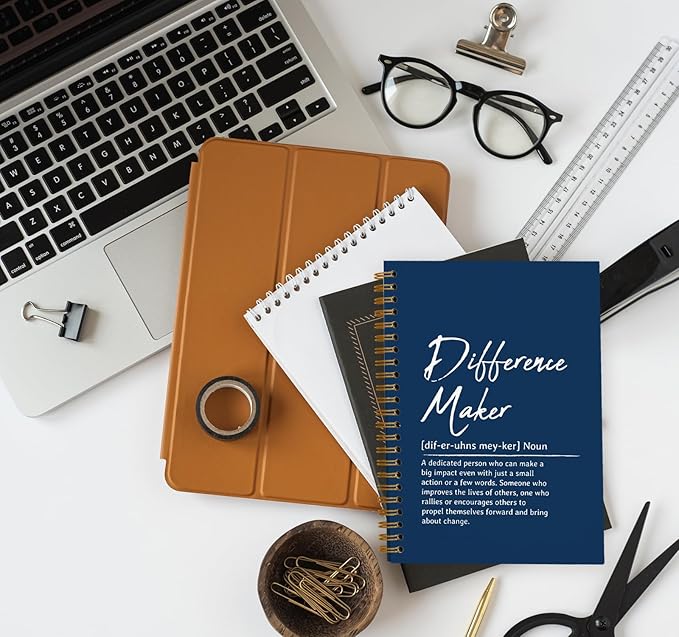 OXW Difference Maker Appreciation Gift, Meeting Notebook for Work, Thank You Gifts for Leader Mentor Manager Boss, Office Supplies Social Worker Gifts, Navy Blue Hardcover Spiral Notebook 5.5 x 8.3