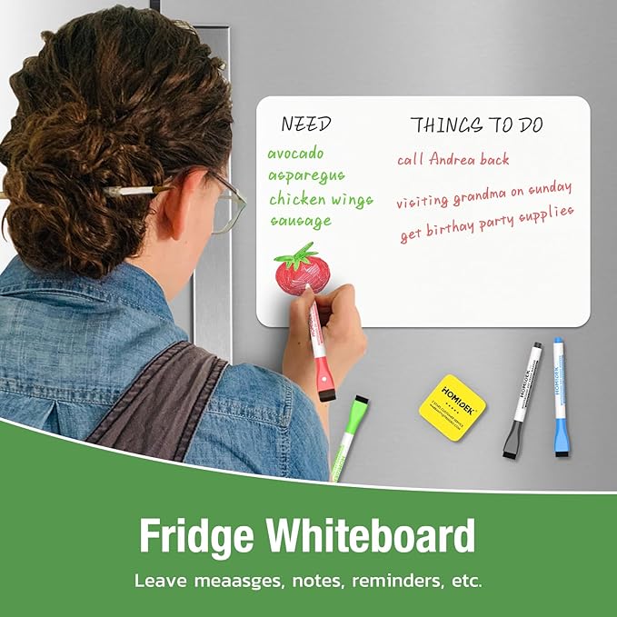 Magnetic Dry Erase Board: Small Fridge Whiteboard, Flexible Refrigerator Magnet White Board, Blank Writing Note Sheet with Dishwasher Magnet Clean Dirty Sign, 4 Markers & Eraser - 17 x 11
