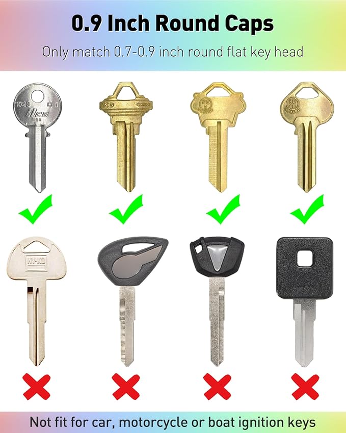 Uniclife 24 Pack Round Key Caps Covers and 24 Pack Key Cap Tags with Blank Paper Labels & Clear Windows Colorful Key Identifiers Protectors for Regular Flat House Keys (Not for Odd-Shaped Keys)