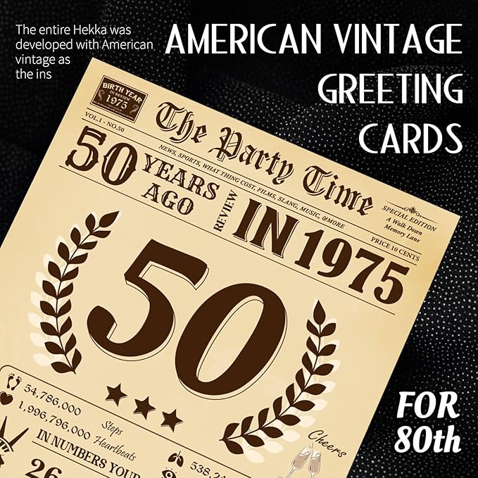 Funny 50th Birthday Card for Women Men, 3D Pop Up 50th Birthday Decorations for Her Him, Happy 50th Birthday Gifts for Mom Dad, Jumbo 50 Year Old Birthday Card, Review of 1975, Classy (8"x10")