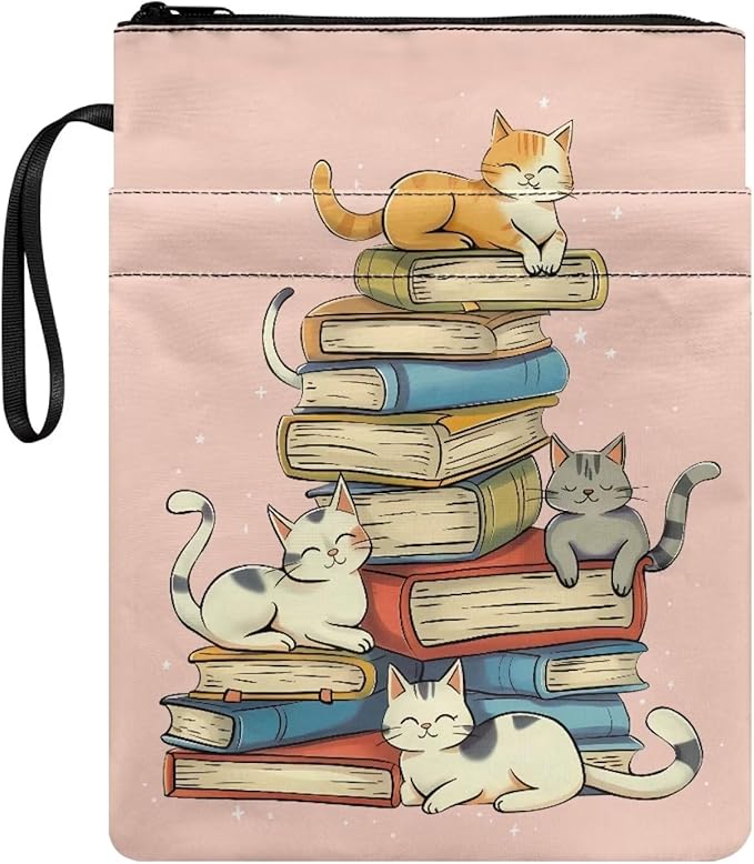 COEQINE Cute Girls Book Cover with Zipper 9x11 Portable Book Sleeves Book Lovers Cute Cats Animal Book Case Dust Cover for Adult Teens Large