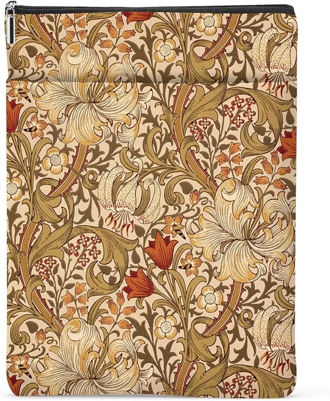 Retro Flowers Book Sleeve Book Cover Classic Flower Book Protector with Zipper Christmas Birthday Book Club Gifts Book Accessories for Women Sister Freind Librarian Girls Bookish Book Lovers Gifts