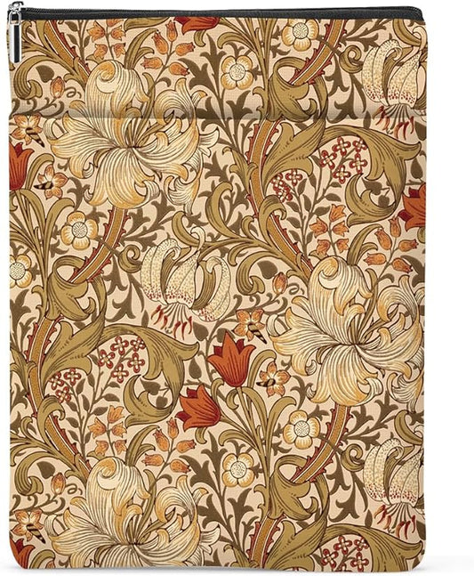 Retro Flowers Book Sleeve Book Cover Classic Flower Book Protector with Zipper Christmas Birthday Book Club Gifts Book Accessories for Women Sister Freind Librarian Girls Bookish Book Lovers Gifts