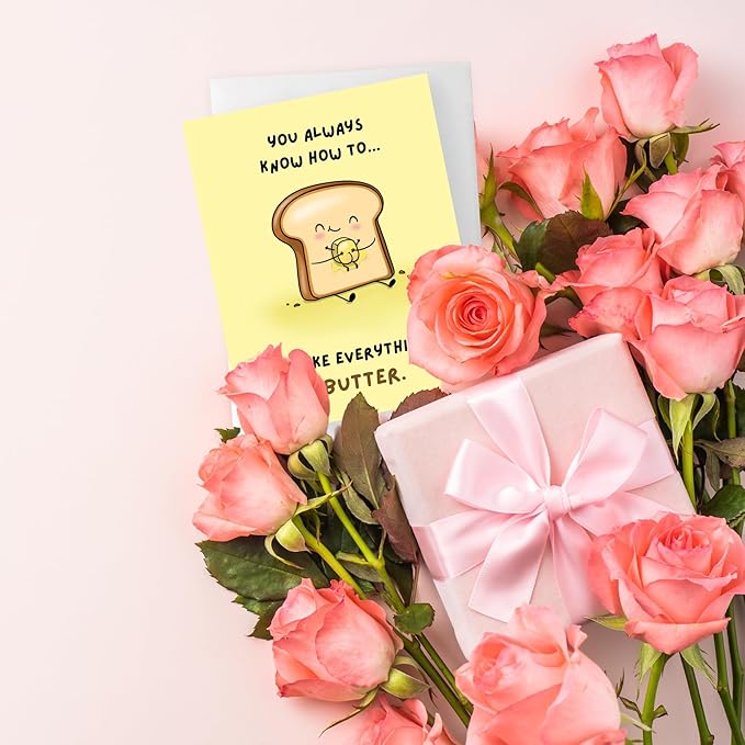 ALY LOU Anniversary Card for Her Him/Girlfriend Wife/Husband Boyfriend, Friendship Thank You Birthday Kawaii Greeting Card (Everything Butter)