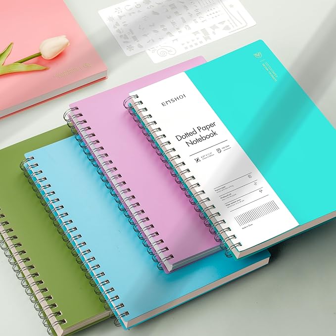 EMSHOI A4 Spiral Notebook Bullet Dotted Journal, 11.2" X 8.27", 300 Pages/150 Sheets, 100gsm Dot Grid Paper, Waterproof Softcover, Twin-Wire Binding, for School Work Writing Note Taking-Purple