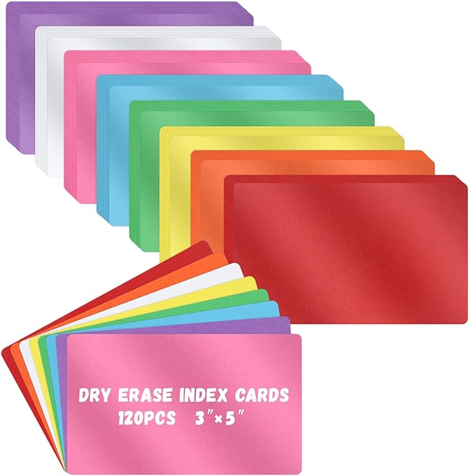 120 Pcs Dry Erase Index Cards Notecards Blank Reusable Flash Cards Sheets Game Cards Study Business Note Cards for School Office Housework Taking To Do List(Rainbow, 3 x 5 Inch)