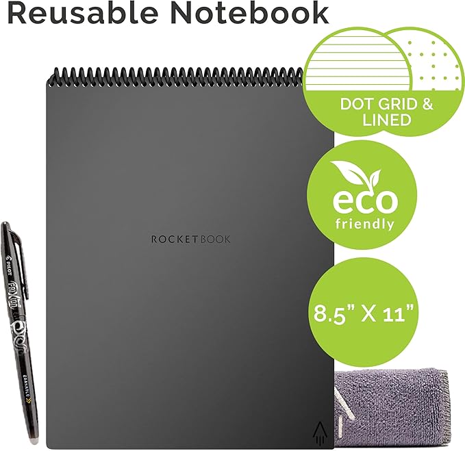 Rocketbook Flip - with 1 Pilot Frixion Pen & 1 Microfiber Cloth Included - Gray Cover, Letter Size (8.5" x 11")