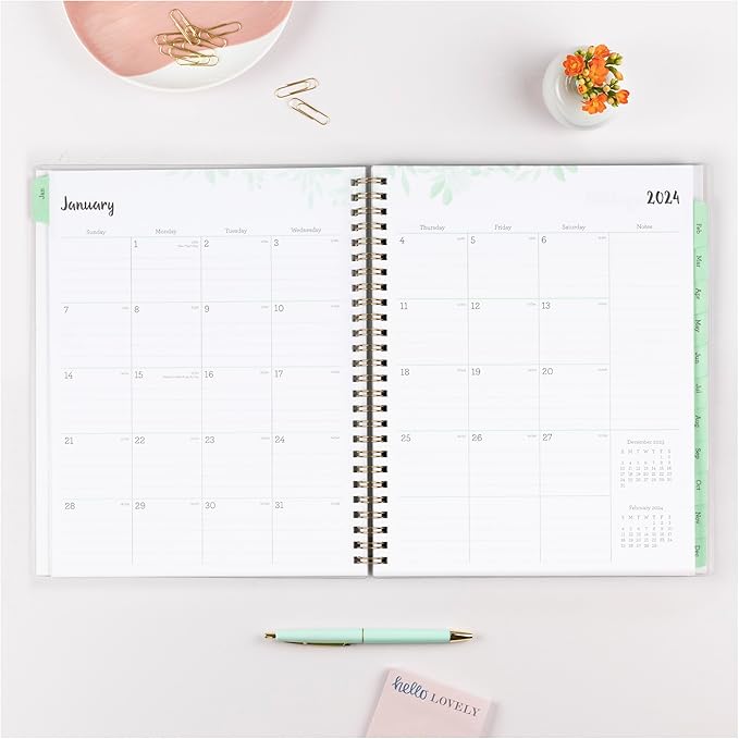 Blue Sky 2024 Weekly and Monthly Planner, January - December, 7" x 9", Frosted Cover, Wirebound, Laurel (135843-24)