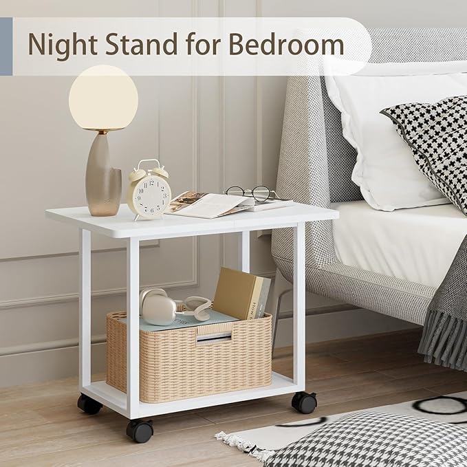 MARTY 22"x15.75" Large Under Desk Printer Stand with Storage Shelf 2-Tier Rolling Printer Cart with Wheels Printer Table for Home Office Heavy Duty Storage Rack for Scanner Fax Machine, White