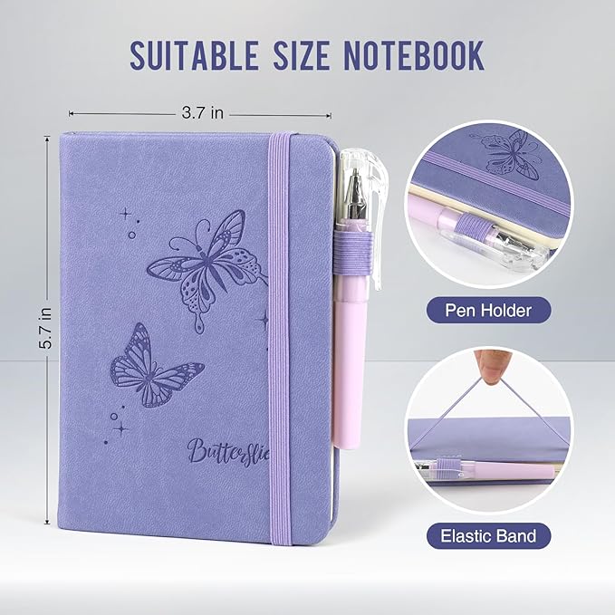 Small Notebook College Ruled, 3 Pack (3 color) 3.7x5.7 in Pocket Notebook Butterfly Journaling Notebooks Mini Hardcover Lined Note Pads with Pens for Work Business Travel and Office Supplies