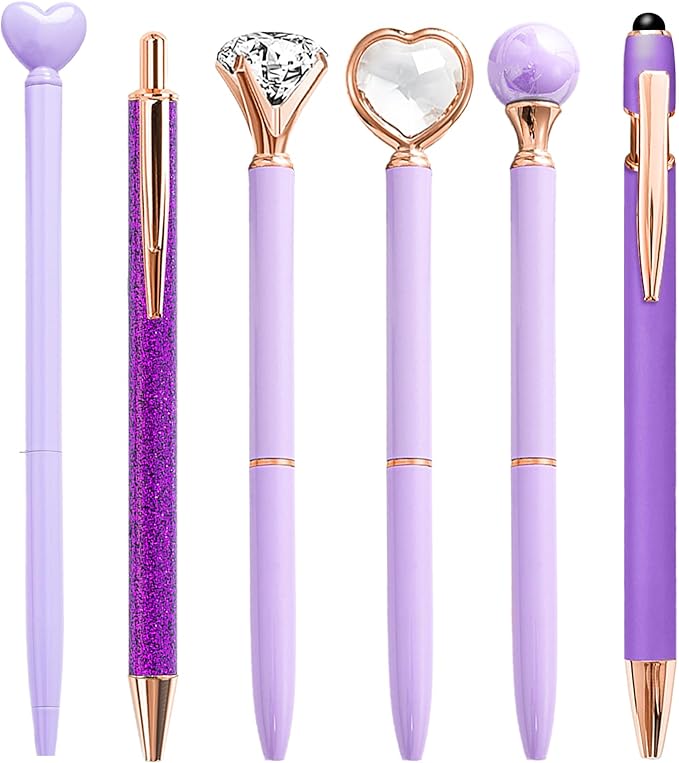 Personalized Pens for Women, 6 Pcs Purple Pens Ballpoint Pens Bulk, 1.0mm Medium Point Black Ink Pens for Journaling, Office and School Supplies Pens Gifts for Nurse Teacher (Purple)