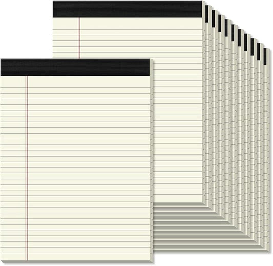 Legal Pads 8.5 x 11 inches 12 Pack Wide Ruled Note Pads 8.5 x 11 Notepads, Canary Lined Paper Study Backing Printed Writing Pads, 30 Sheets per Perforated Notepad for Business, Home, Office, School